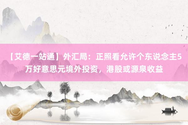 【艾德一站通】外汇局：正照看允许个东说念主5万好意思元境外投资，港股或源泉收益