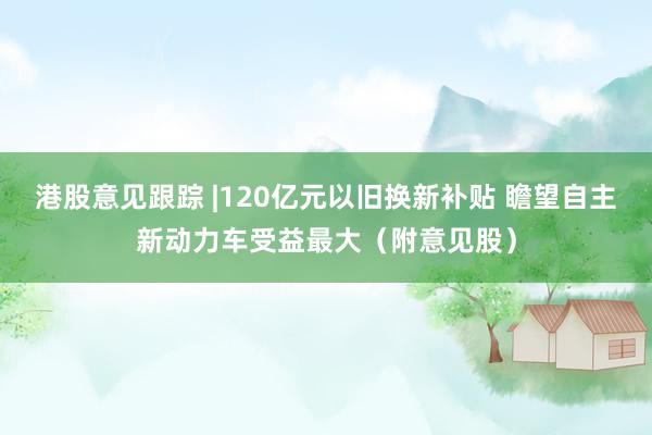 港股意见跟踪 |120亿元以旧换新补贴 瞻望自主新动力车受益最大（附意见股）