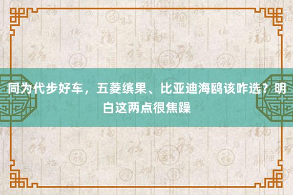 同为代步好车，五菱缤果、比亚迪海鸥该咋选？明白这两点很焦躁