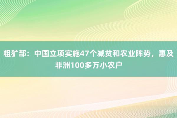 粗犷部：中国立项实施47个减贫和农业阵势，惠及非洲100多万小农户